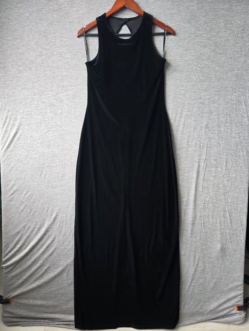 Vintage 90s Laundry by Shelli Segal Black Velvet Maxi Dress Size 12 Open Back
